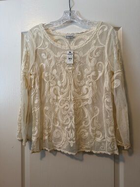 Express Cream Embroidered Sheer Long Sleeve Top NWT
